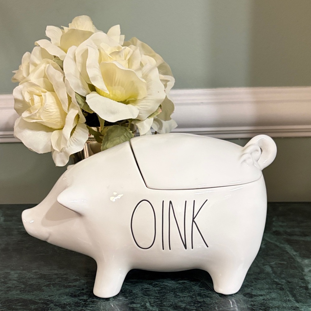 Rae Dunn White Ceramic “Oink” Pig Cookie Jar Canister NEW WITH TAGS